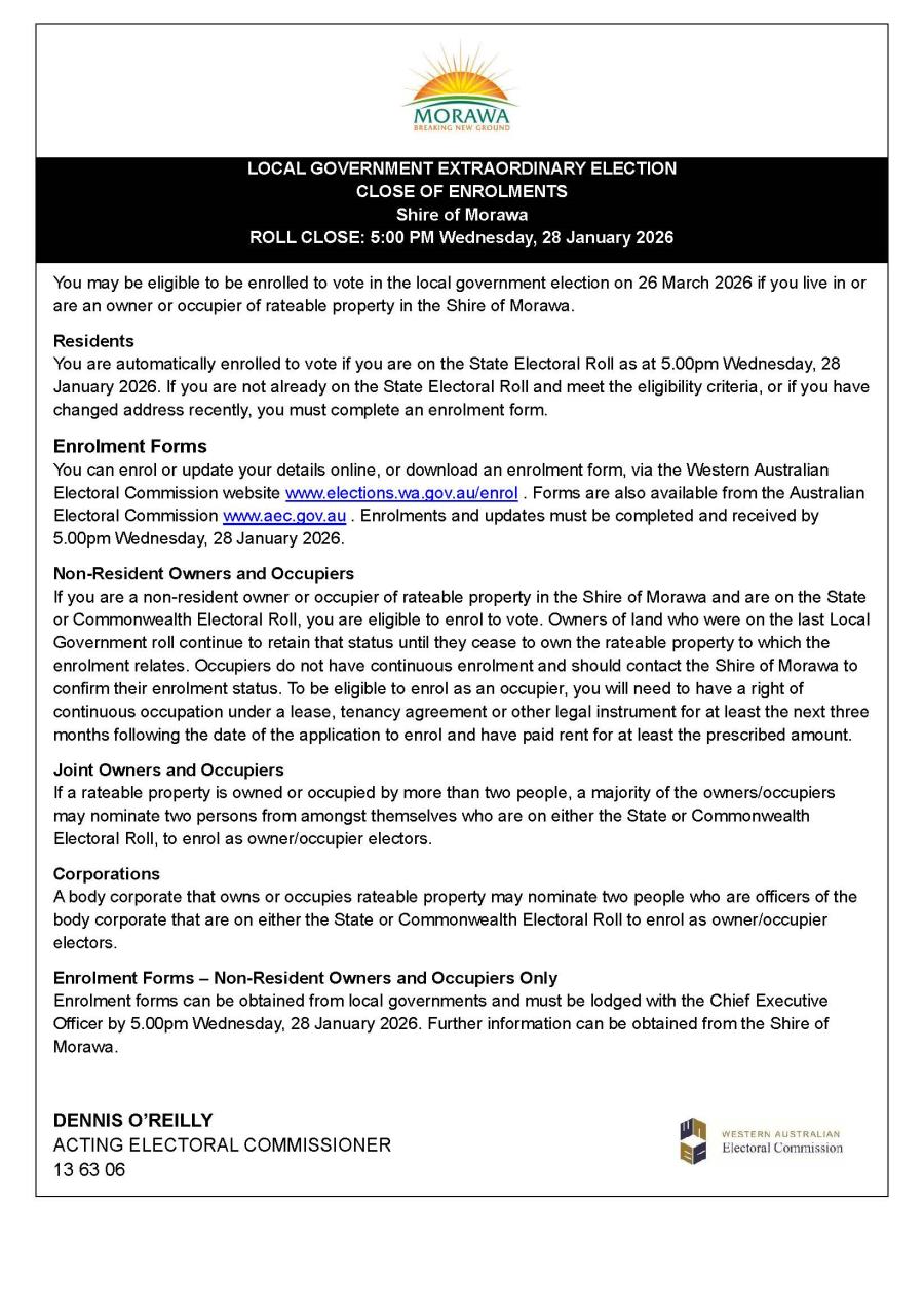 Local Government Extraordinary Election Close of Enrolments