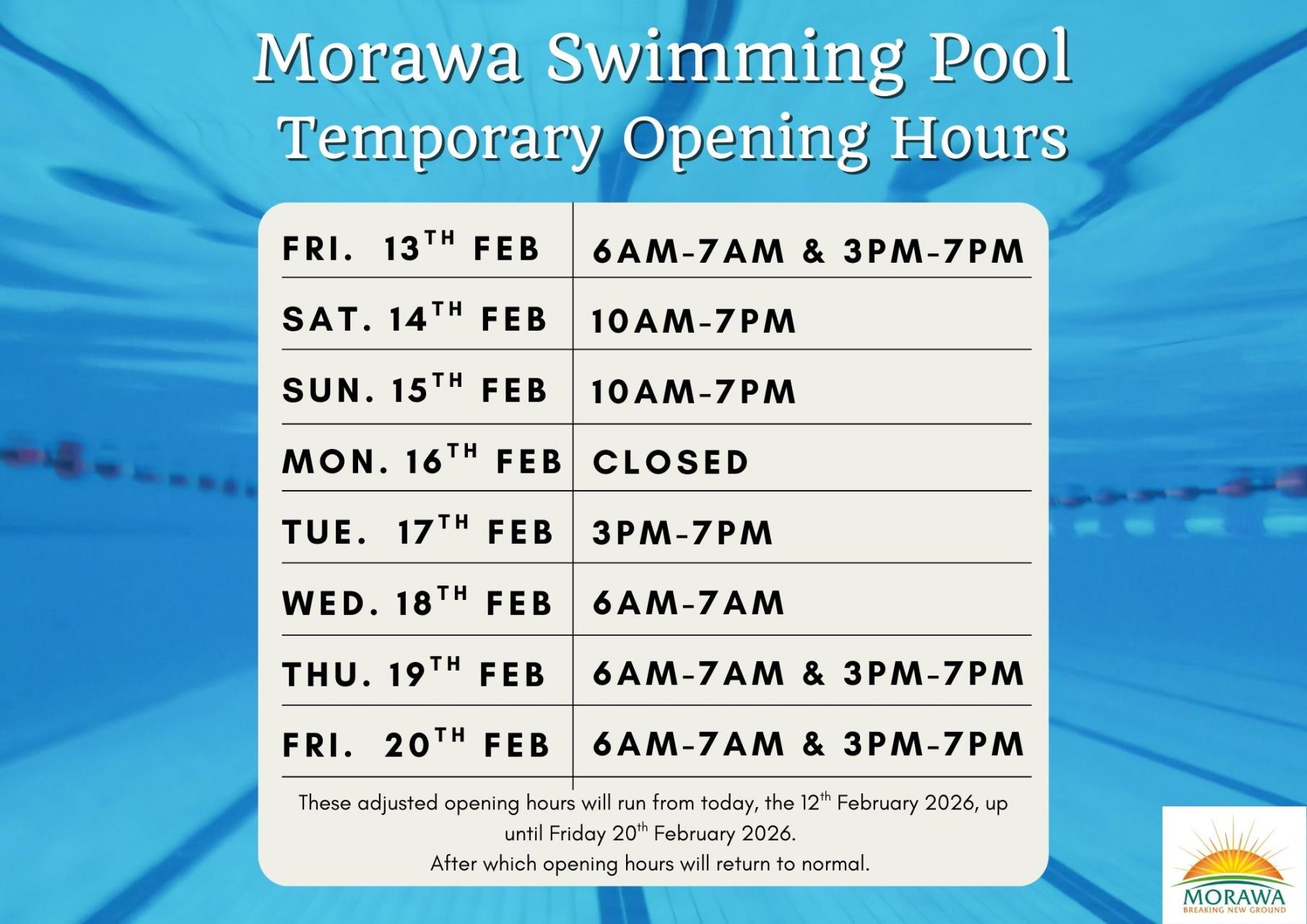 Temporary Pool Opening Hours