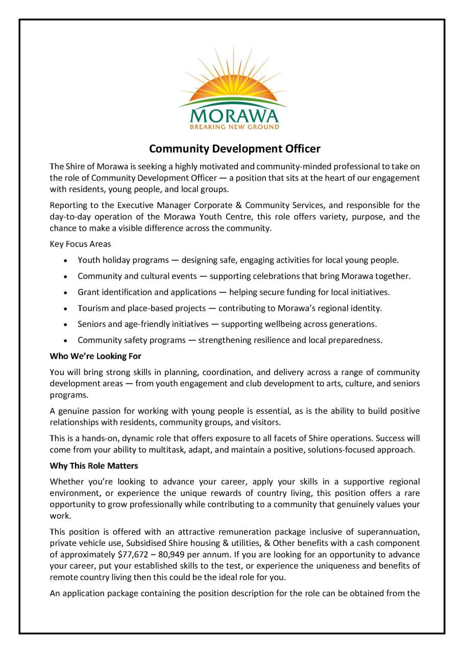 Community Development Officer Job Description pg `