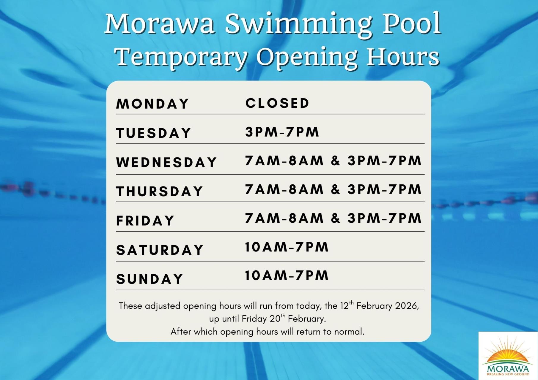 Temporary Pool Opening Hours