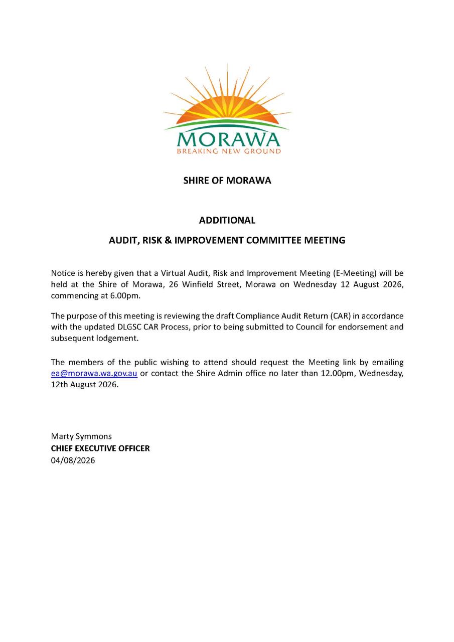 Public Notice - Additional Audit Risk Improvement Committee Meeting