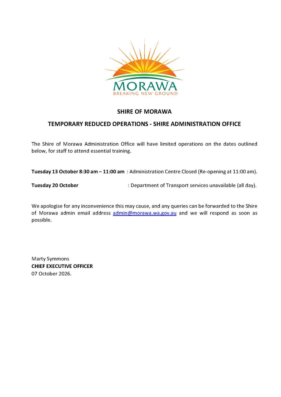 Shire Administration Office Limited Operations Notice