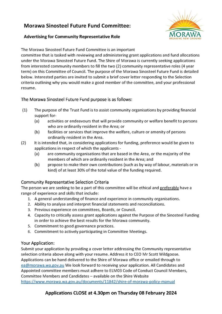 News Story - 2024 Sinosteel Future Fund Committee vacancies » Shire of ...