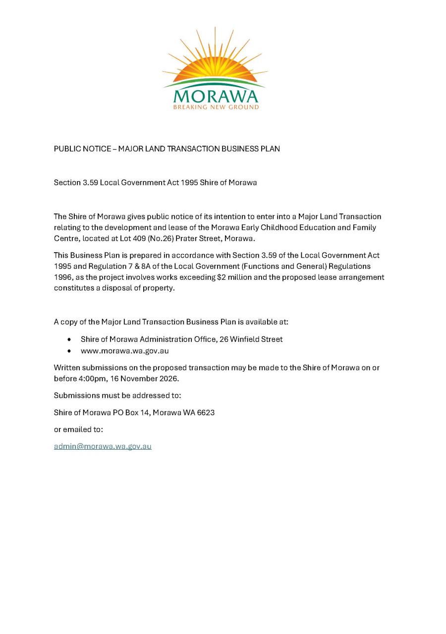 Public Notice Major Land Transaction