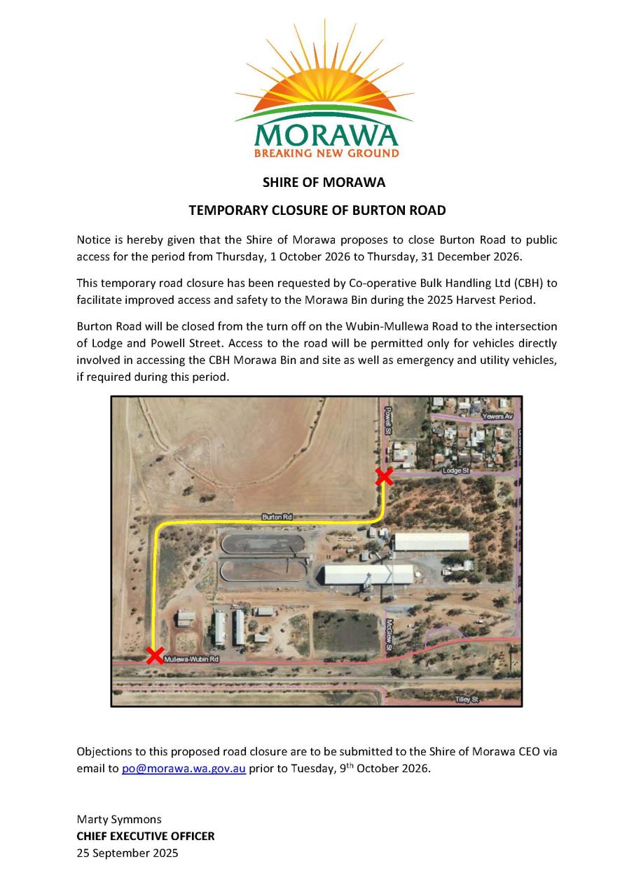 Public Notice for Burton Rd Closure
